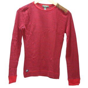 Ralph Lauren Jeans Co Red Blue Stripe Shirt Womens S Faux Suede Patches Preppy